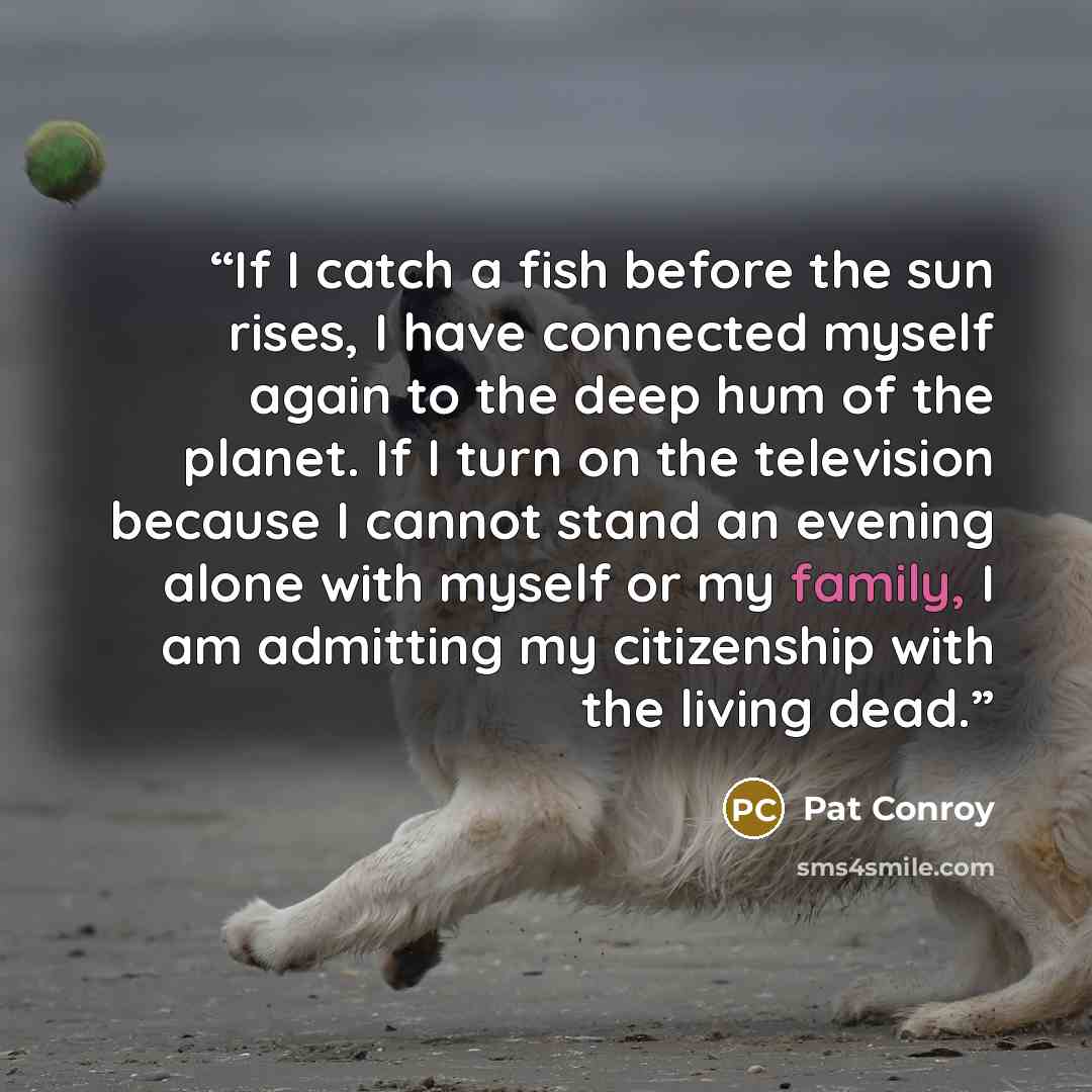 “If I catch a fish before the sun rises, I have connected myself again to the deep hum of the planet. If I turn on the television because I cannot stand an evening alone with myself or my family, I am admitting my citizenship with the living dead.” quote by Pat Conroy