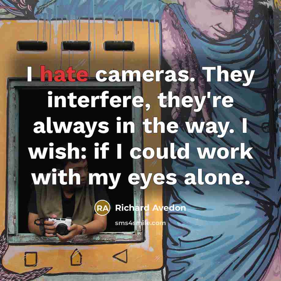“I hate cameras. They interfere, they're always in the way. I wish: if I could work with my eyes alone.” quote by Richard Avedon