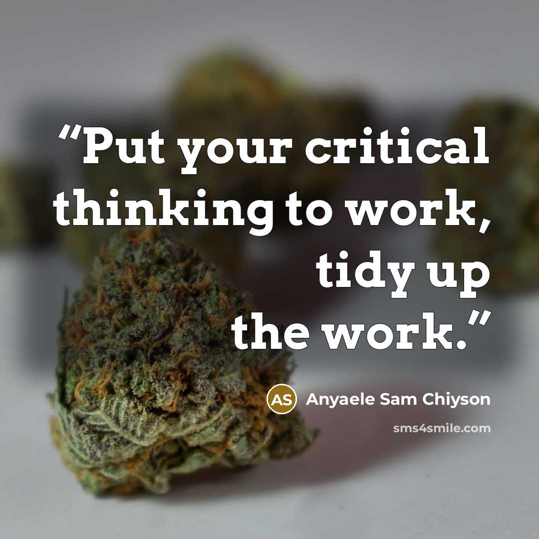 “Put your critical thinking to work, tidy up the work.” quote by Anyaele Sam Chiyson