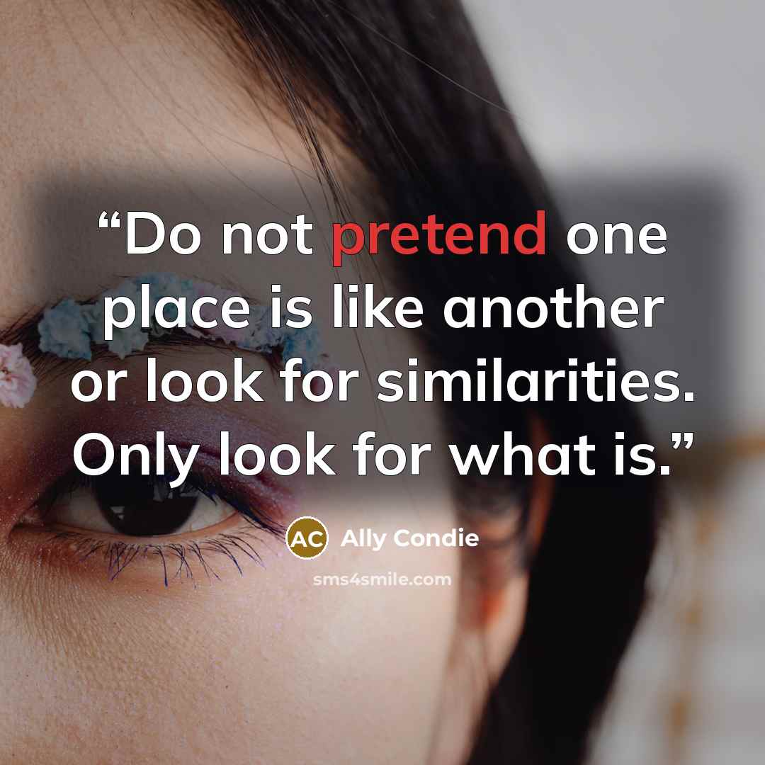 “Do not pretend one place is like another or look for similarities. Only look for what is.” quote by Ally Condie