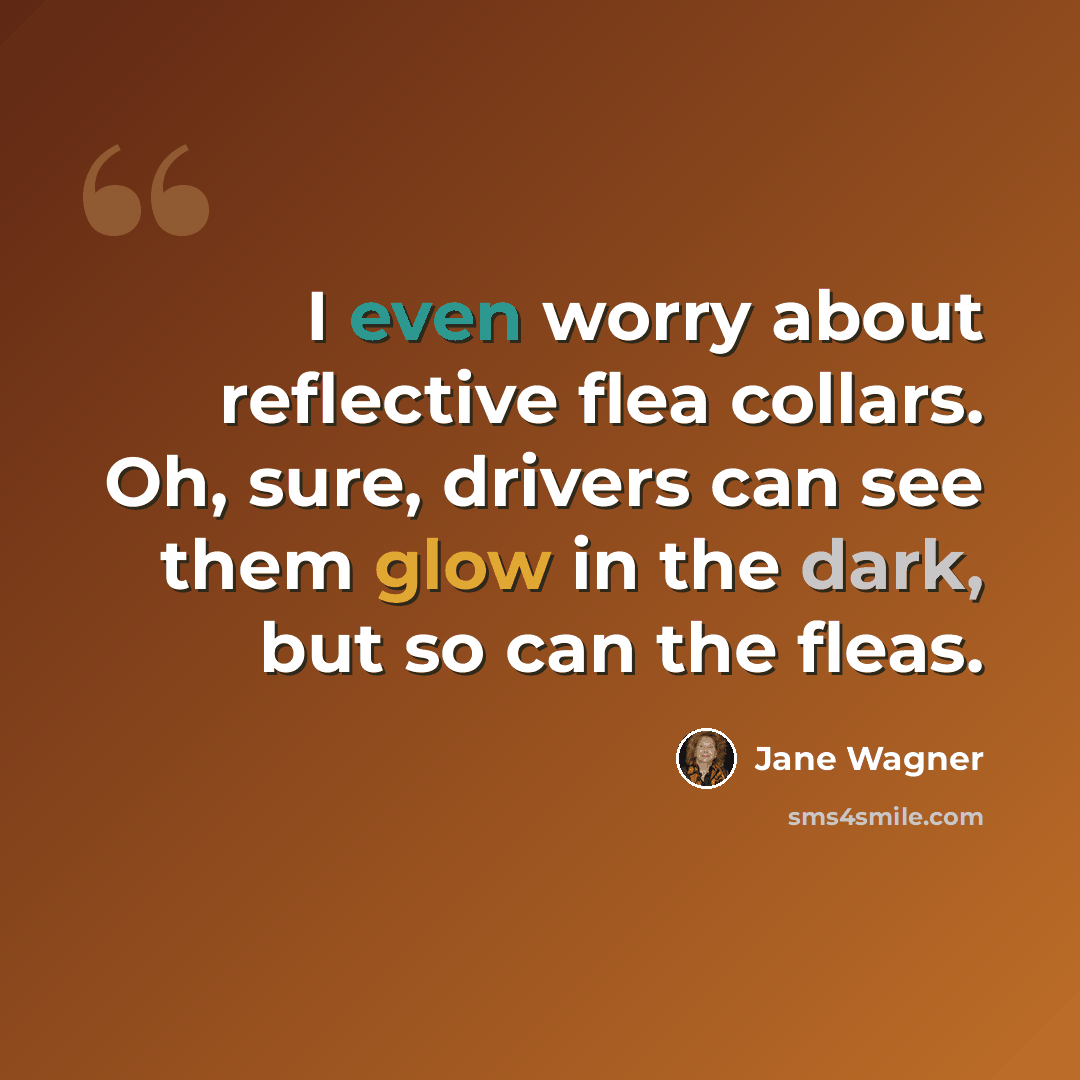 “I even worry about reflective flea collars. Oh, sure, drivers can see them glow in the dark, but so can the fleas.” quote by Jane Wagner