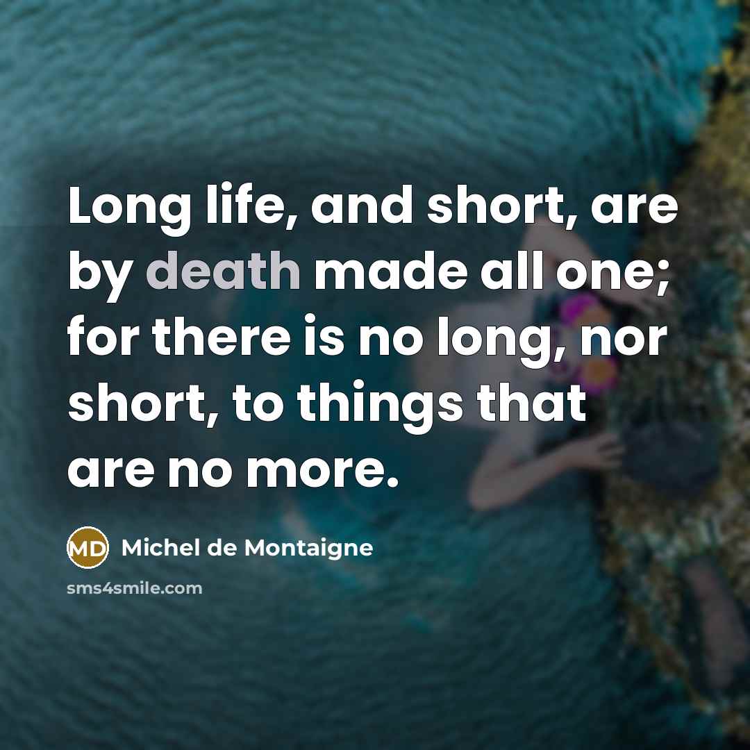 “Long life, and short, are by death made all one; for there is no long, nor short, to things that are no more.” quote by Michel de Montaigne