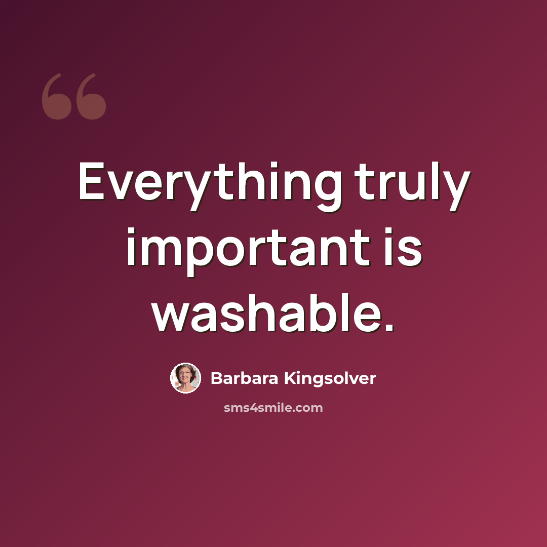 “Everything truly important is washable.” quote by Barbara Kingsolver