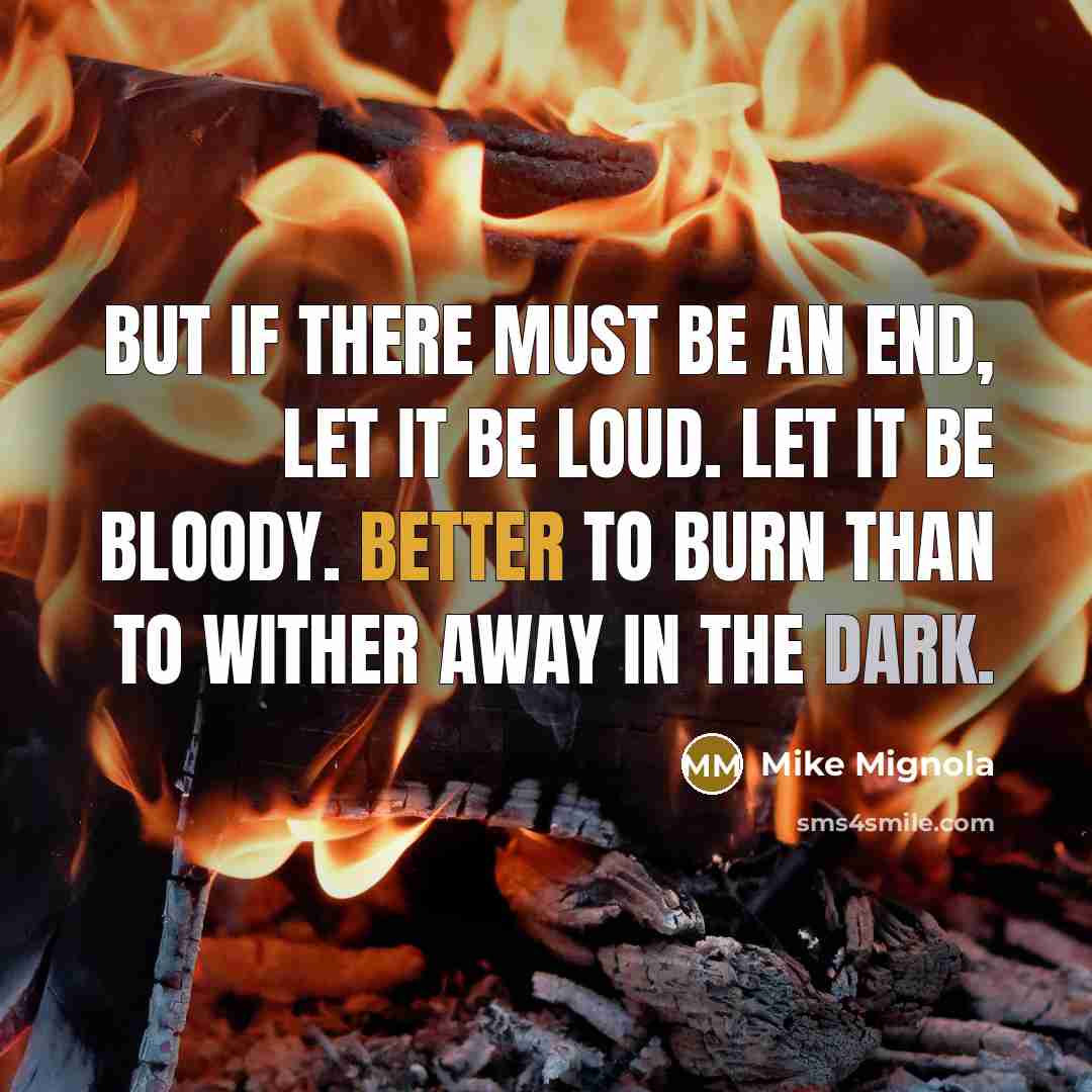 “But if there must be an end, let it be loud. Let it be bloody. Better to burn than to wither away in the dark.” quote by Mike Mignola