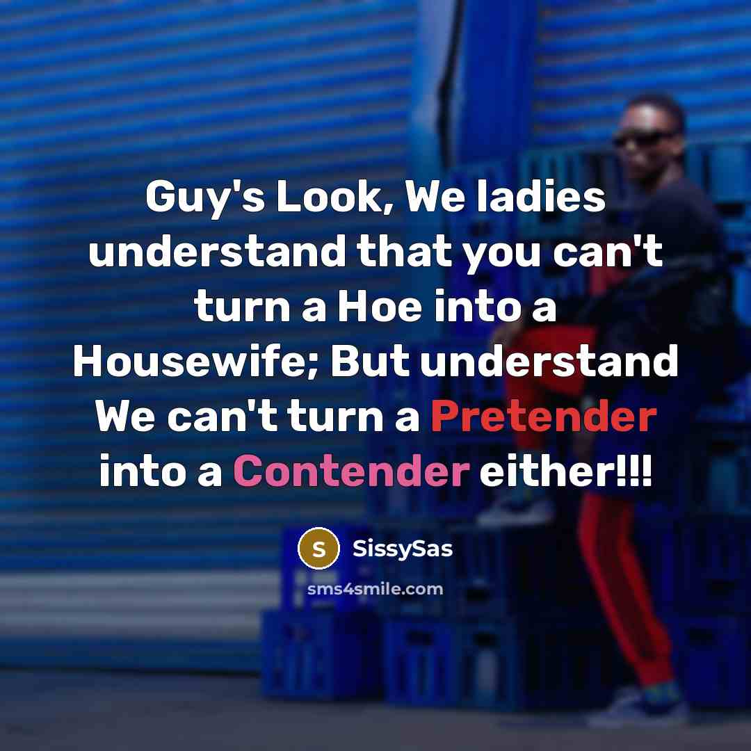 “Guy's Look, We ladies understand that you can't turn a Hoe into a Housewife; But understand We can't turn a Pretender into a Contender either!!!” quote by SissySas