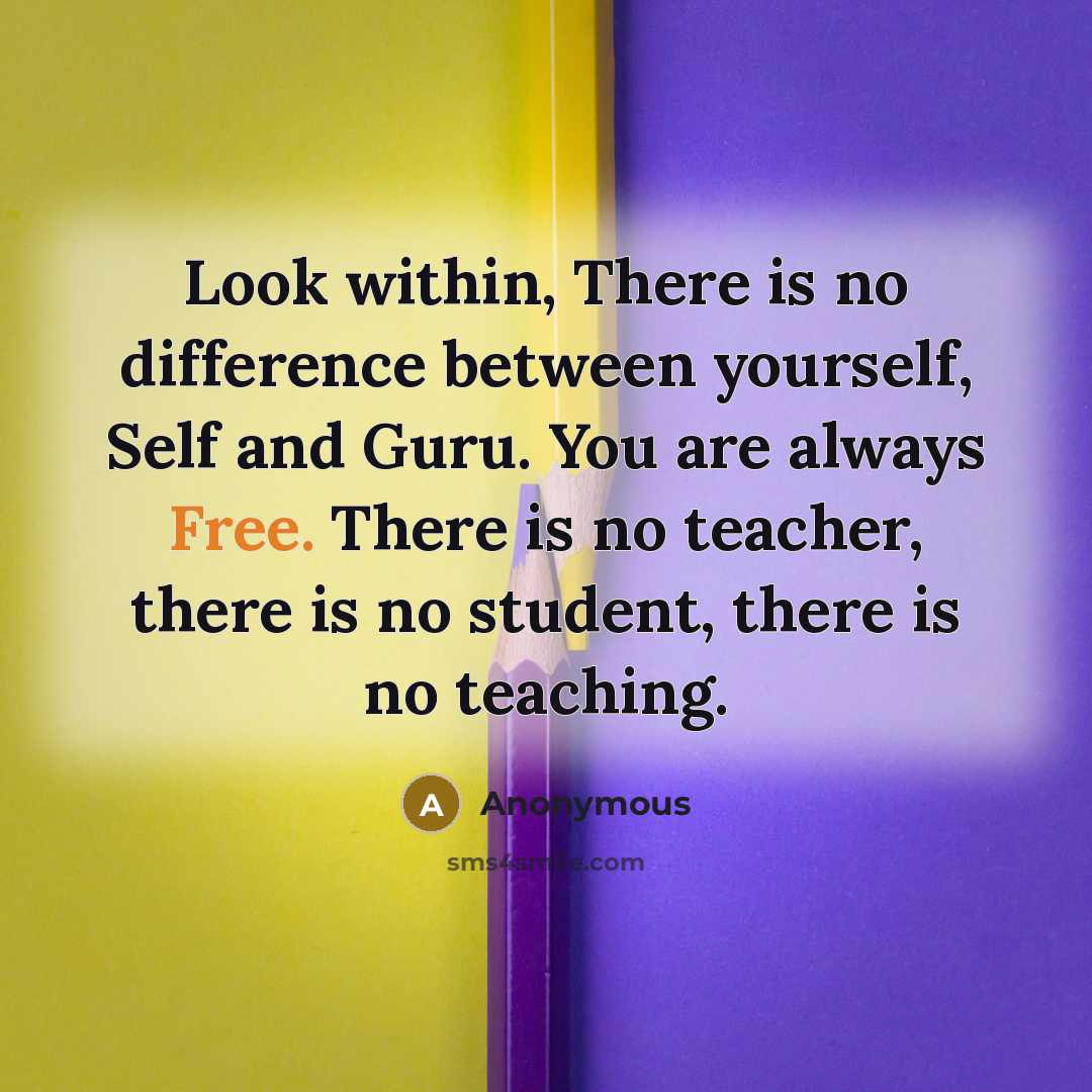 “Look within, There is no difference between yourself, Self and Guru. You are always Free. There is no teacher, there is no student, there is no teaching.” quote by Anonymous
