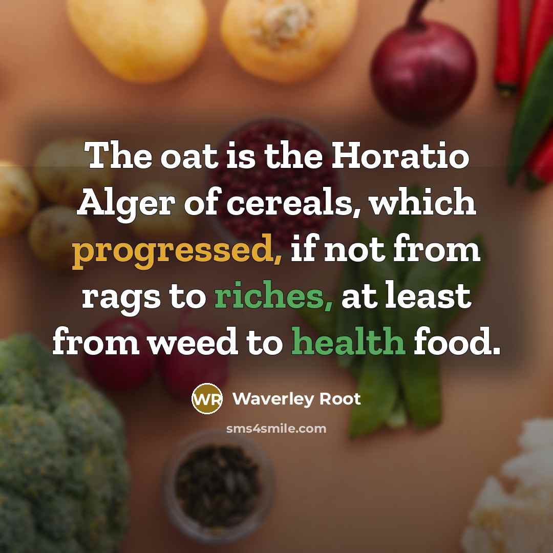 “The oat is the Horatio Alger of cereals, which progressed, if not from rags to riches, at least from weed to health food.” quote by Waverley Root