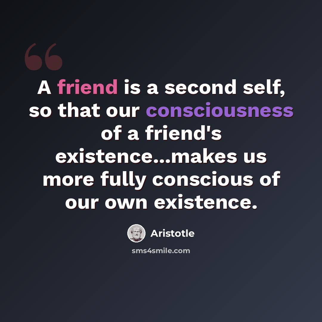 “A friend is a second self, so that our consciousness of a friend's existence...makes us more fully conscious of our own existence.” quote by Aristotle