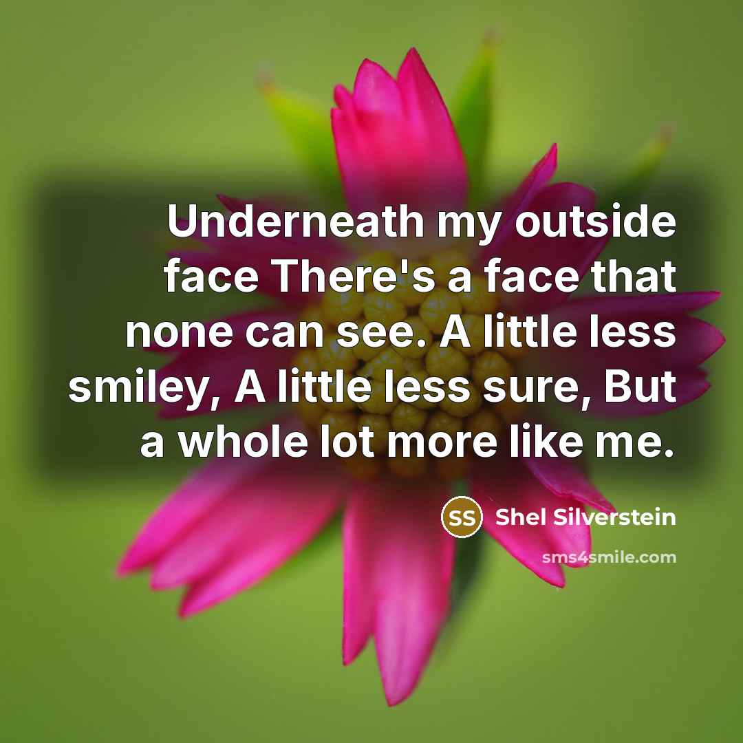 “Underneath my outside face There's a face that none can see. A little less smiley, A little less sure, But a whole lot more like me.” quote by Shel Silverstein