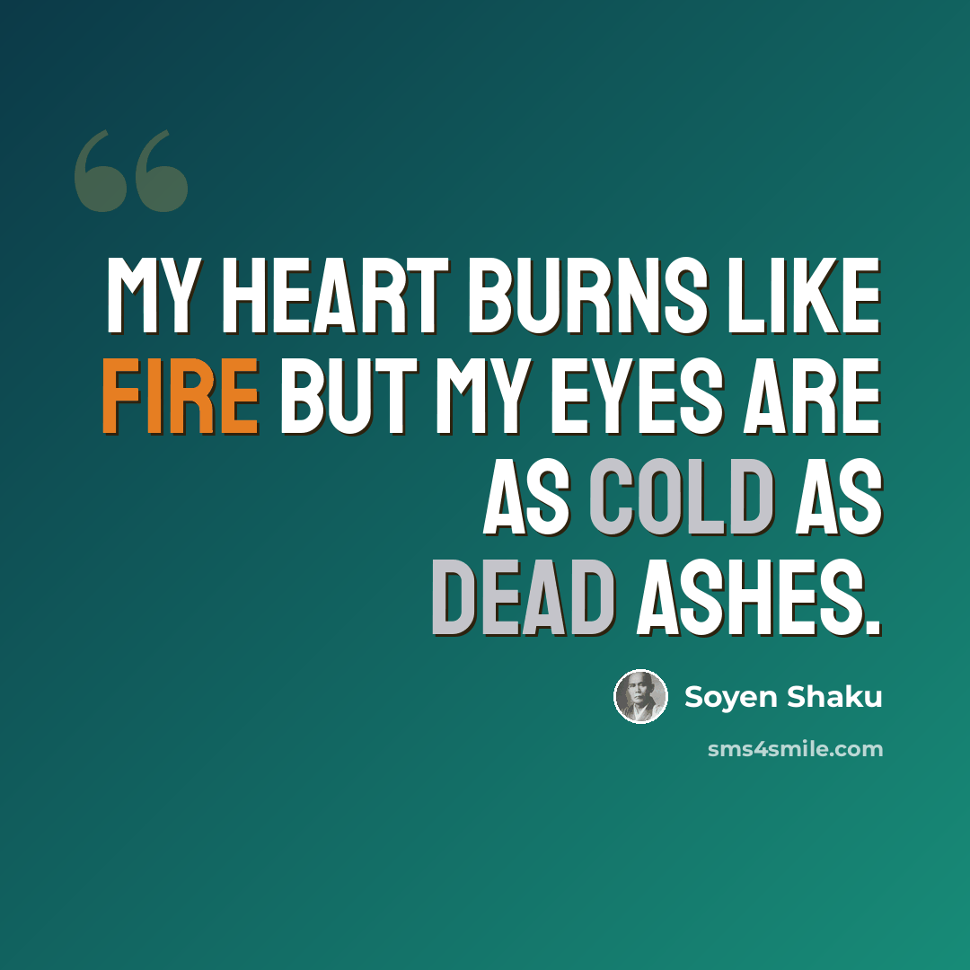 “My heart burns like fire but my eyes are as cold as dead ashes.” quote by Soyen Shaku