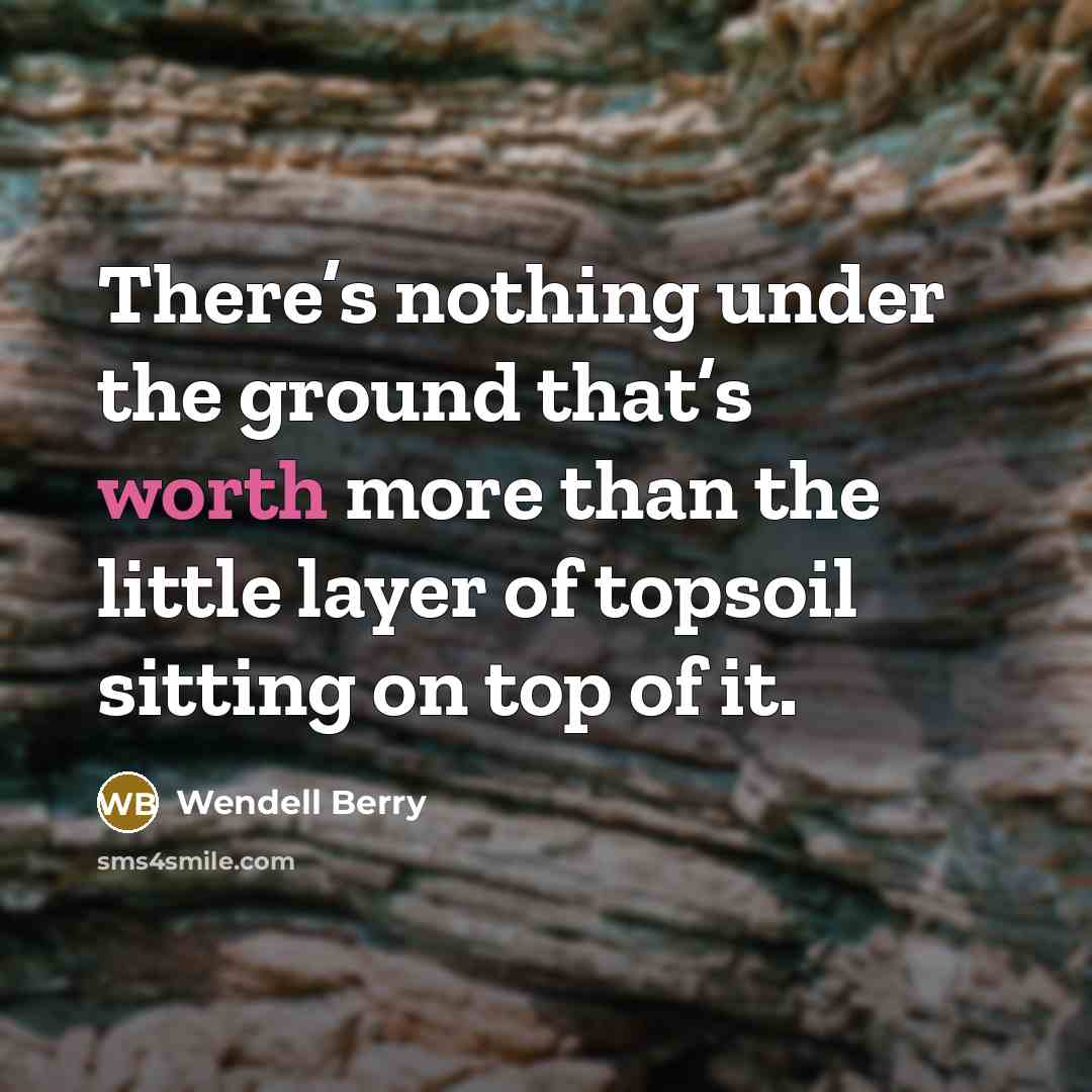 “There’s nothing under the ground that’s worth more than the little layer of topsoil sitting on top of it.” quote by Wendell Berry