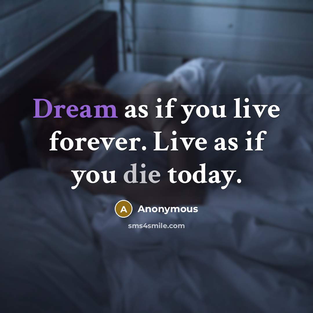 “Dream as if you live forever. Live as if you die today.” quote by Anonymous
