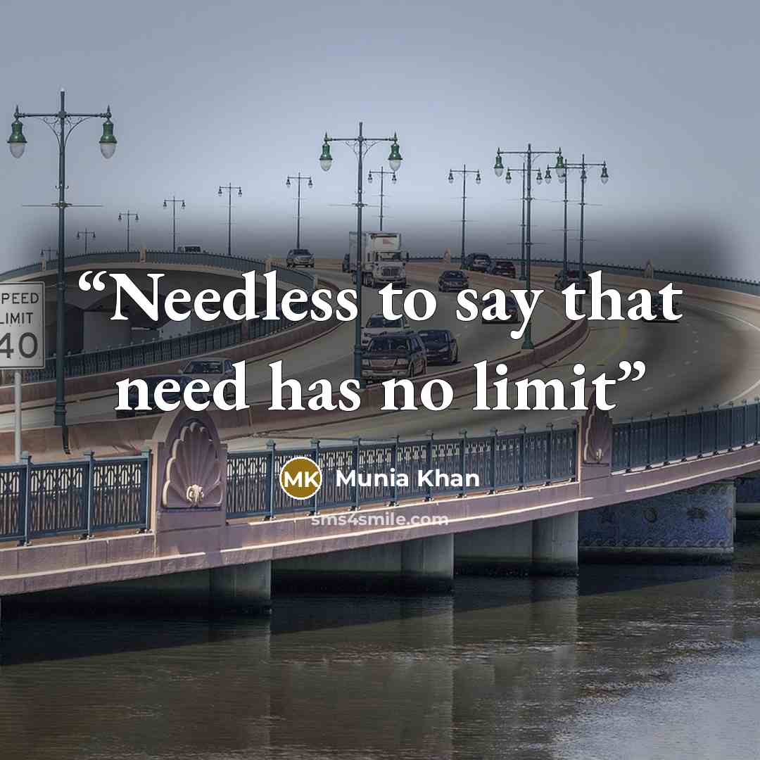 “Needless to say that need has no limit” quote by Munia Khan