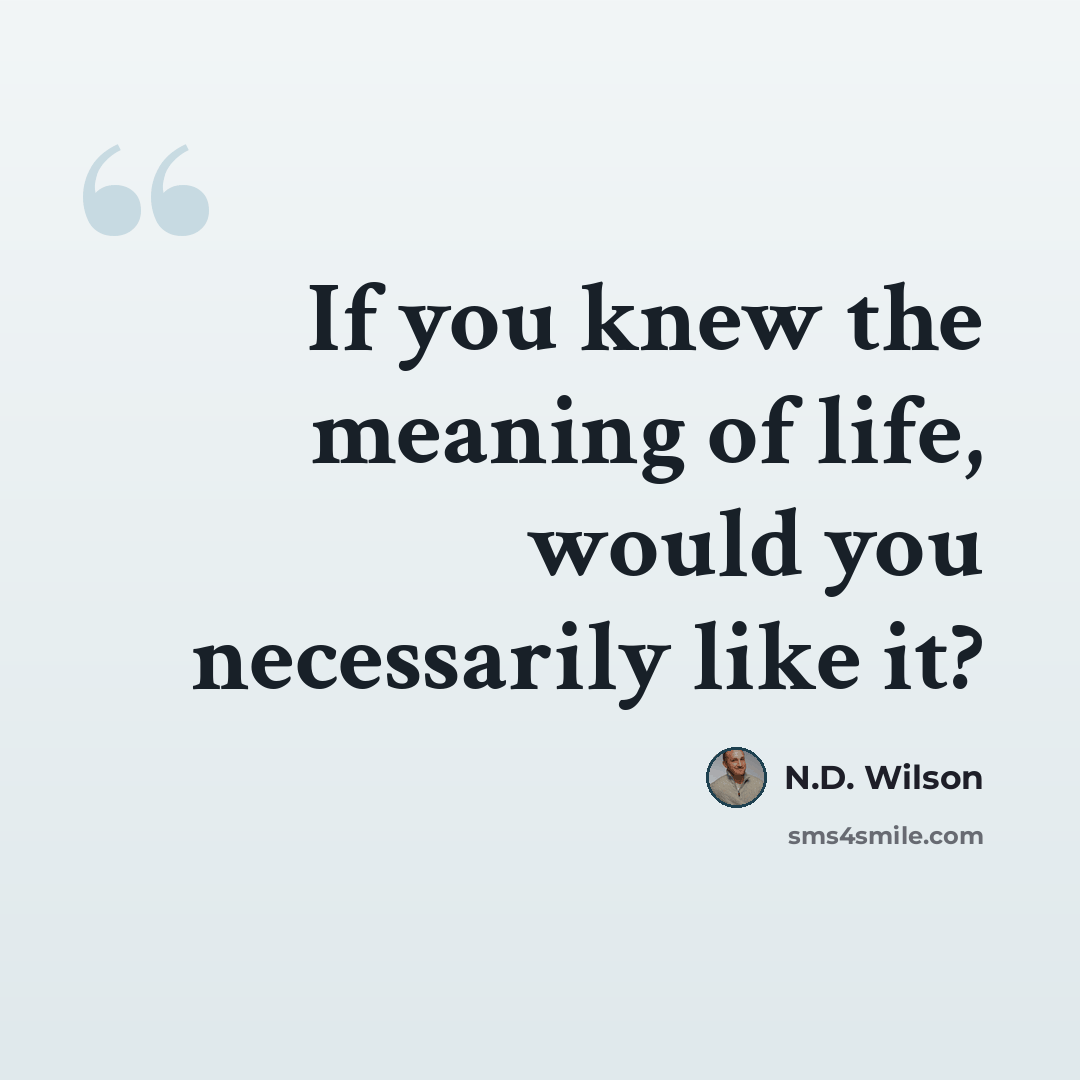“If you knew the meaning of life, would you necessarily like it?” quote by N.D. Wilson