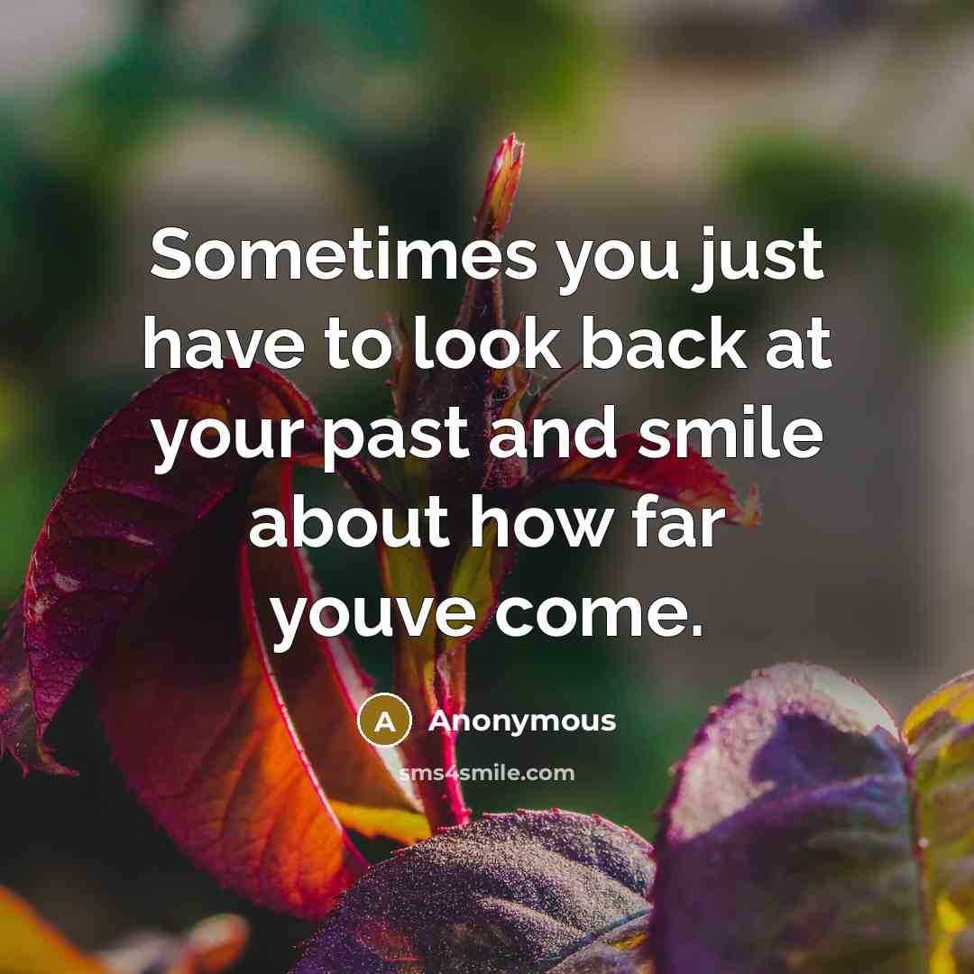 “Sometimes you just have to look back at your past and smile about how far youve come.” quote by Anonymous