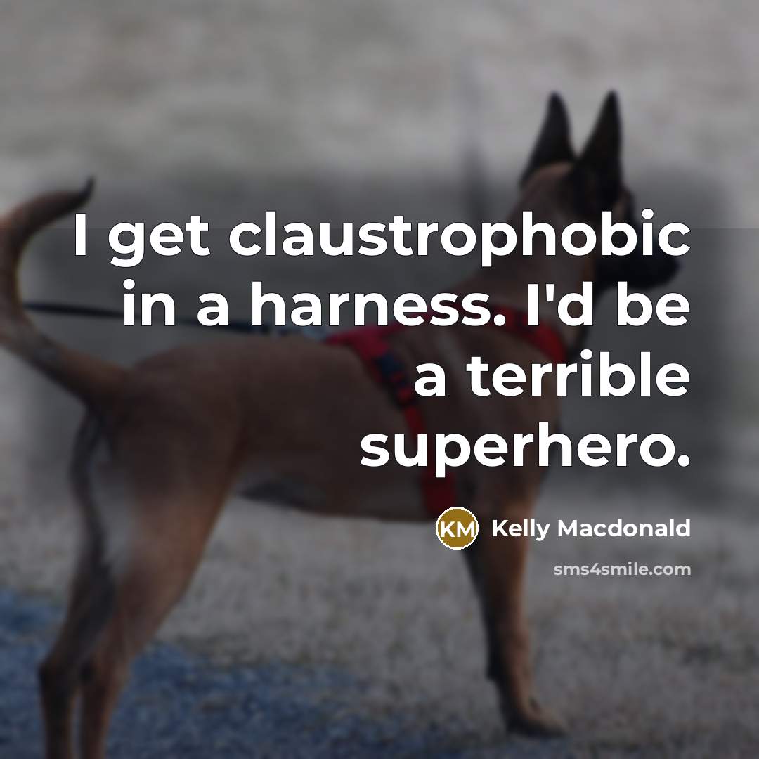 “I get claustrophobic in a harness. I'd be a terrible superhero.” quote by Kelly Macdonald