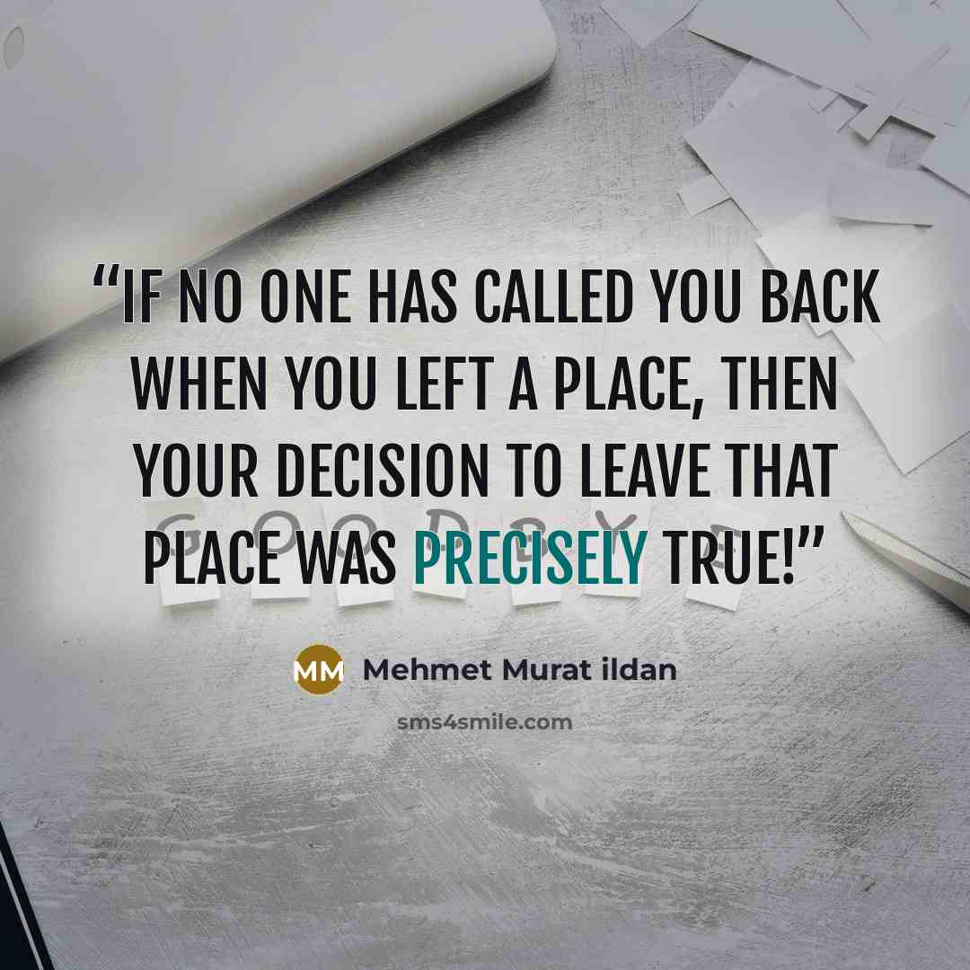 “If no one has called you back when you left a place, then your decision to leave that place was precisely true!” quote by Mehmet Murat ildan