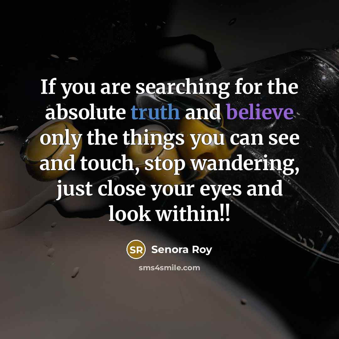 “If you are searching for the absolute truth and believe only the things you can see and touch, stop wandering, just close your eyes and look within!!” quote by Senora Roy