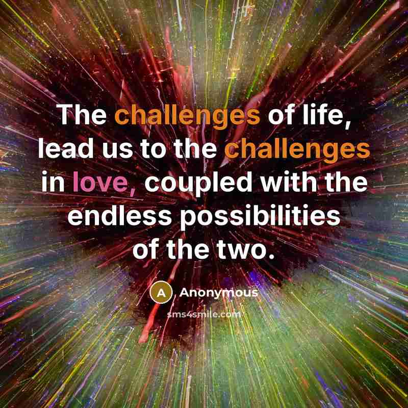 “The challenges of life, lead us to the challenges in love, coupled with the endless possibilities of the two.” quote by Anonymous