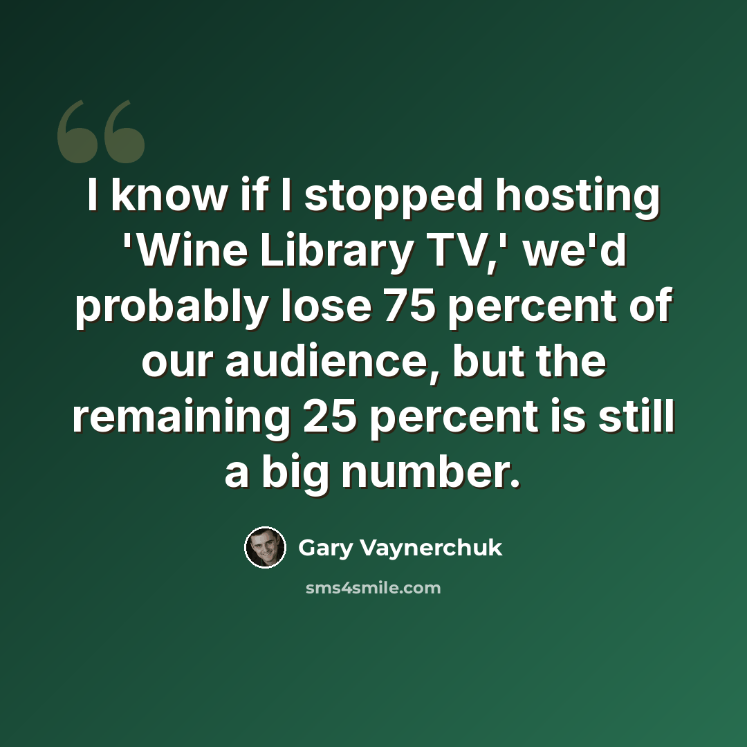 “I know if I stopped hosting 'Wine Library TV,' we'd probably lose 75 percent of our audience, but the remaining 25 percent is still a big number.” quote by Gary Vaynerchuk