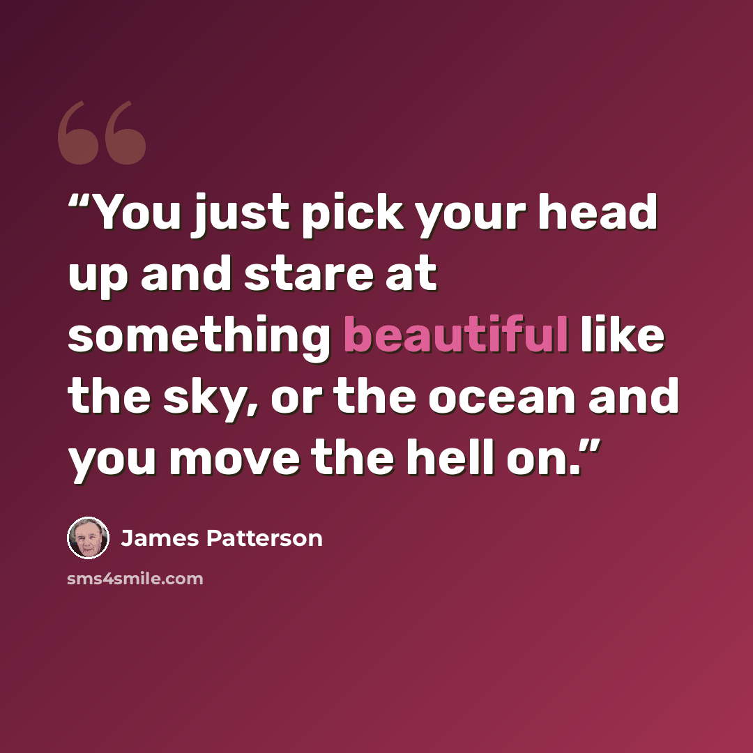“You just pick your head up and stare at something beautiful like the sky, or the ocean and you move the hell on.” quote by James Patterson