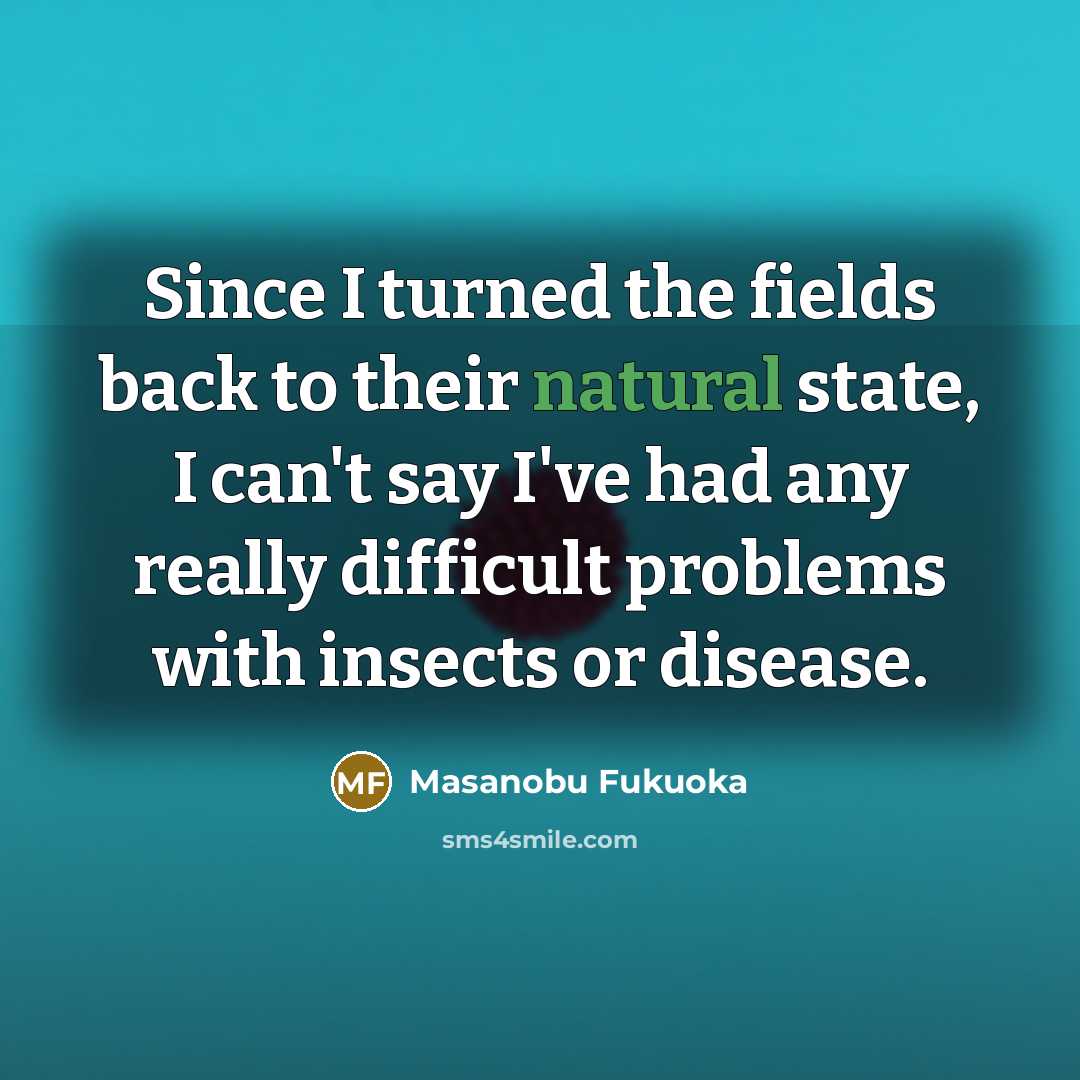 “Since I turned the fields back to their natural state, I can't say I've had any really difficult problems with insects or disease.” quote by Masanobu Fukuoka