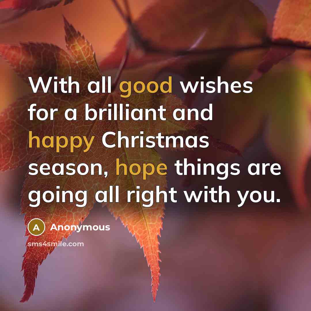 “With all good wishes for a brilliant and happy Christmas season, hope things are going all right with you.” quote by Anonymous