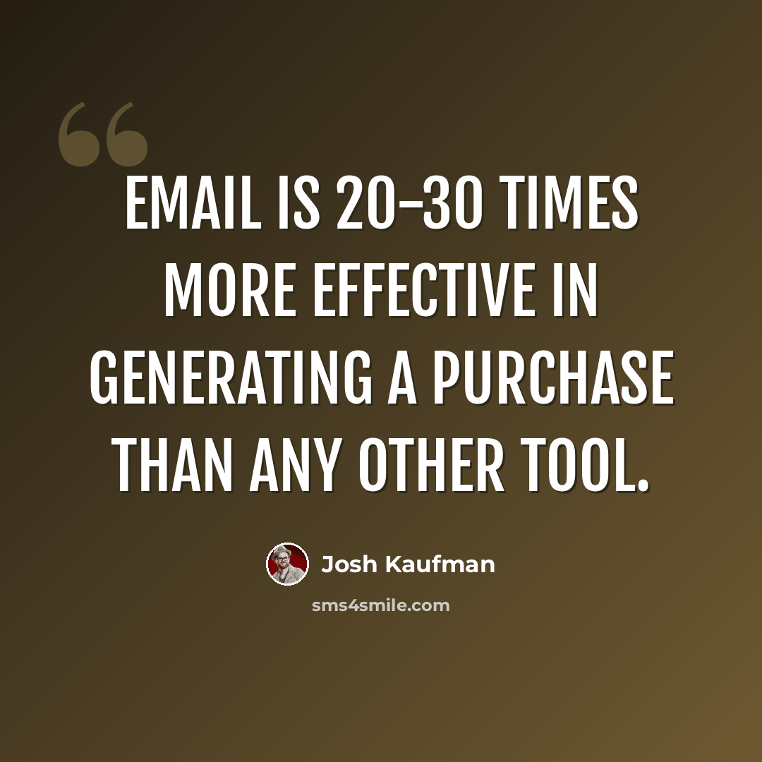 “Email is 20-30 times more effective in generating a purchase than any other tool.” quote by Josh Kaufman