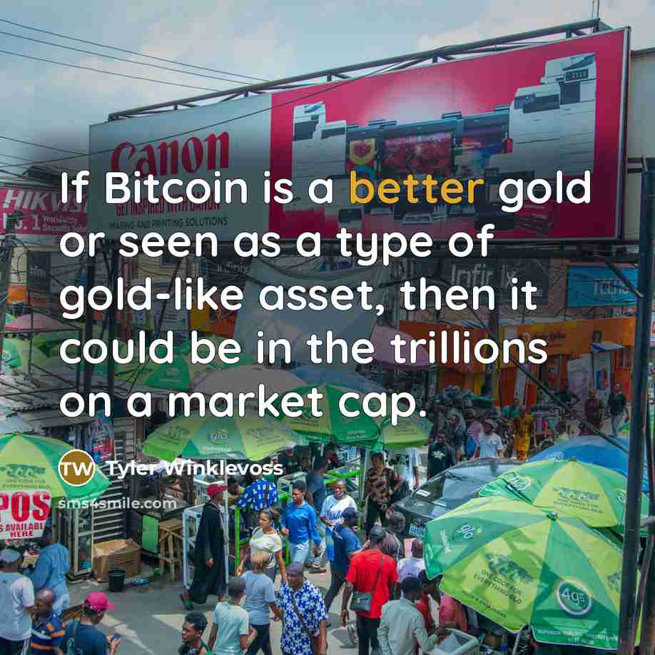 “If Bitcoin is a better gold or seen as a type of gold-like asset, then it could be in the trillions on a market cap.” quote by Tyler Winklevoss