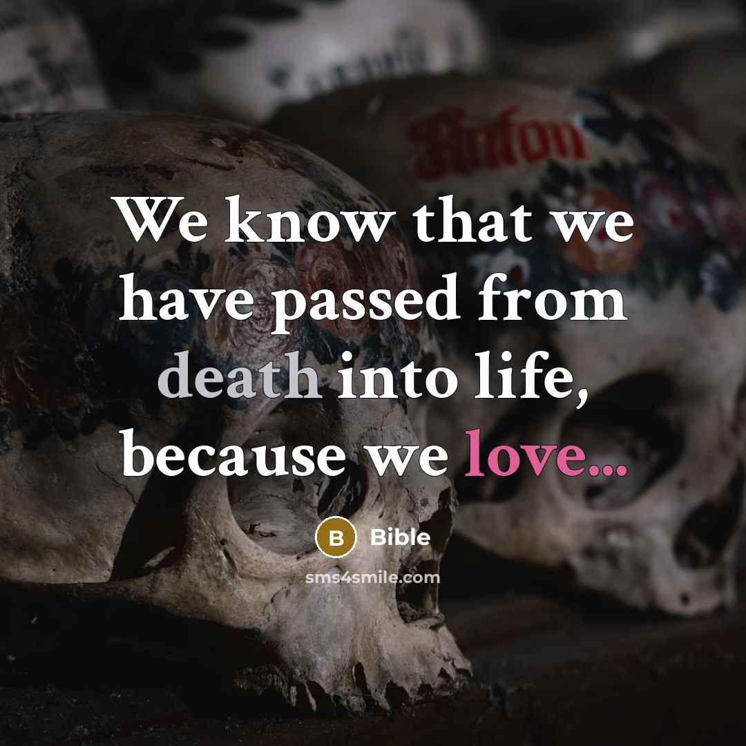 “We know that we have passed from death into life, because we love...” quote by Bible