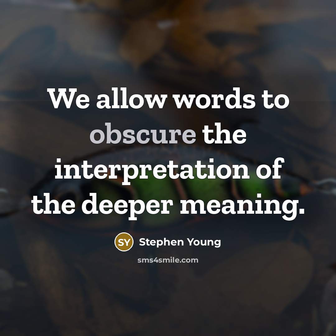 “We allow words to obscure the interpretation of the deeper meaning.” quote by Stephen Young