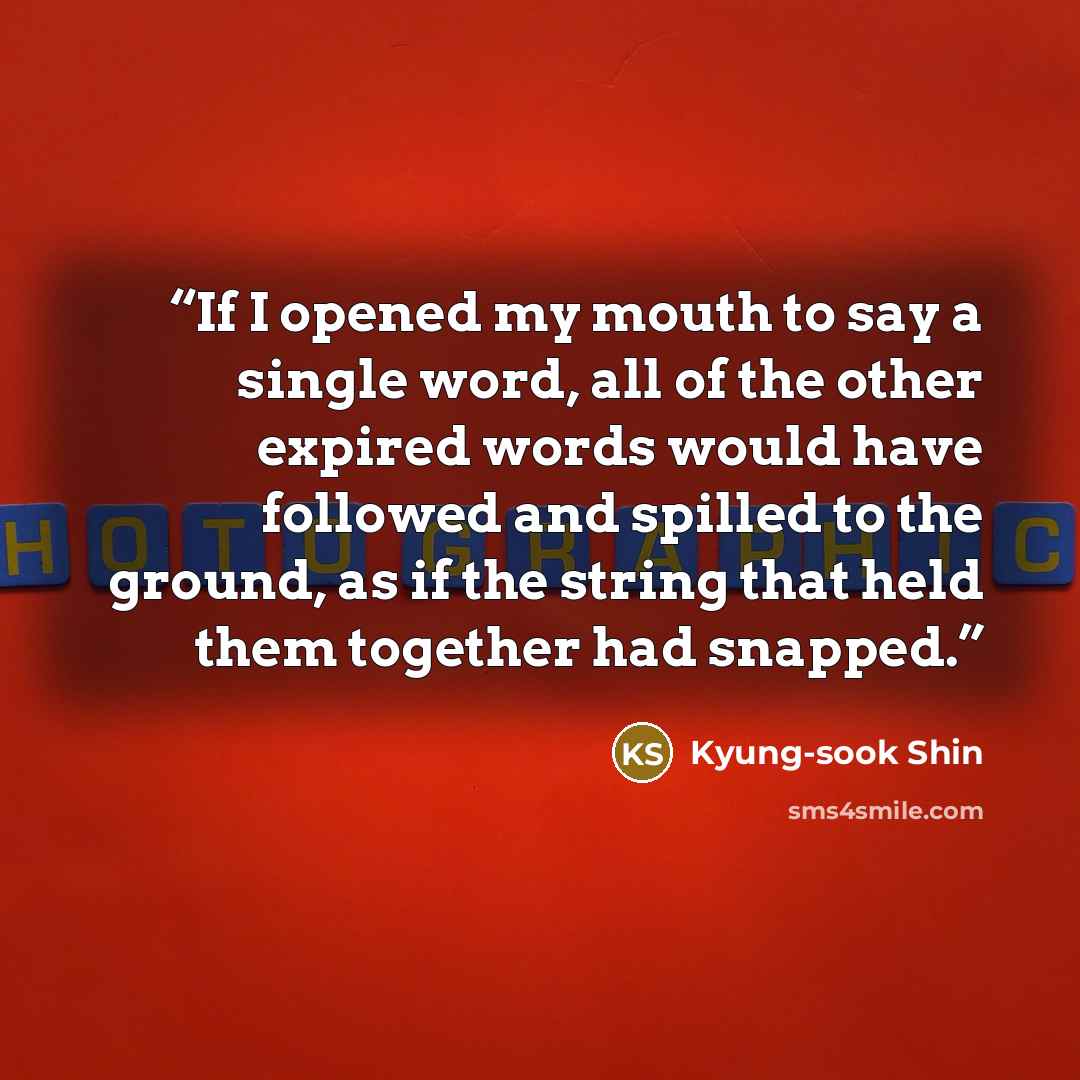 “If I opened my mouth to say a single word, all of the other expired words would have followed and spilled to the ground, as if the string that held them together had snapped.” quote by Kyung-sook Shin