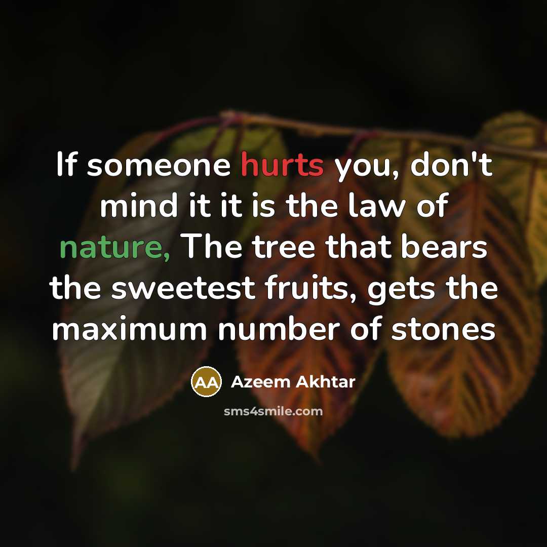 “If someone hurts you, don't mind it it is the law of nature, The tree that bears the sweetest fruits, gets the maximum number of stones” quote by Azeem Akhtar