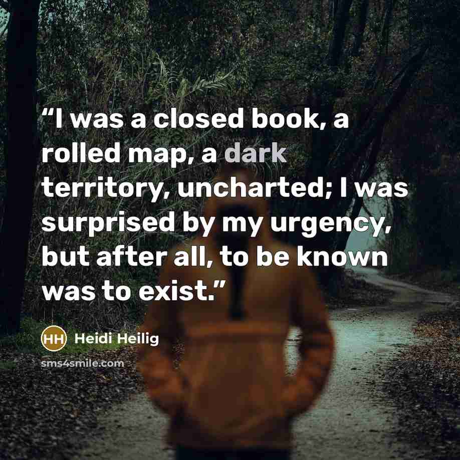 “I was a closed book, a rolled map, a dark territory, uncharted; I was surprised by my urgency, but after all, to be known was to exist.” quote by Heidi Heilig