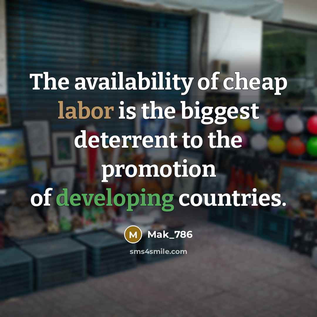 “The availability of cheap labor is the biggest deterrent to the promotion of developing countries.” quote by Mak_786