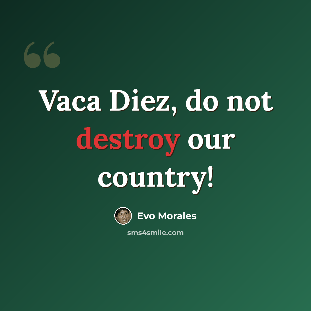 “Vaca Diez, do not destroy our country!” quote by Evo Morales