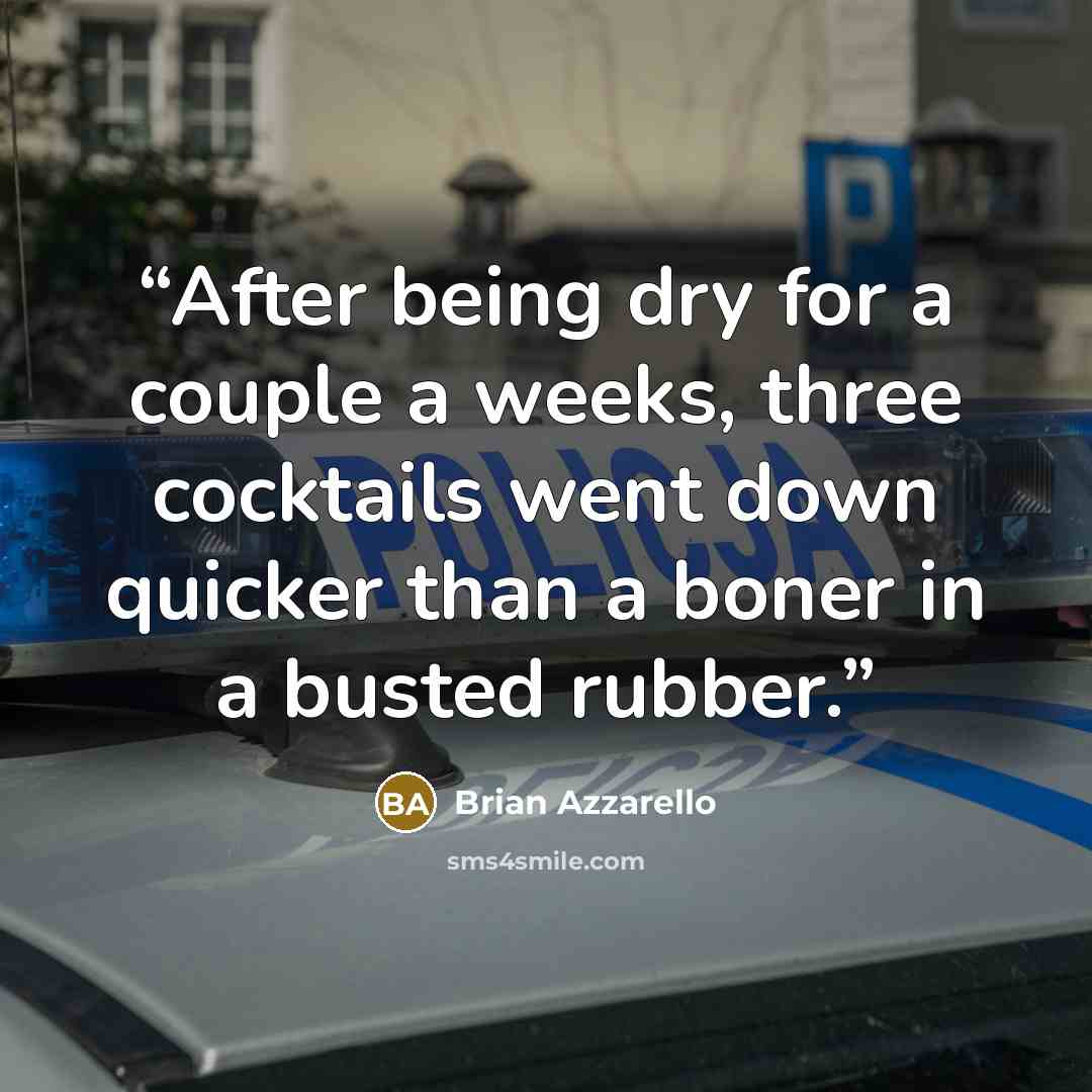 “After being dry for a couple a weeks, three cocktails went down quicker than a boner in a busted rubber.” quote by Brian Azzarello