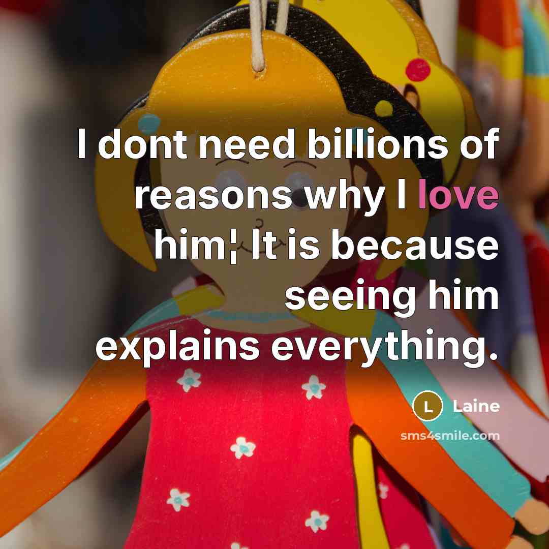 “I dont need billions of reasons why I love him¦ It is because seeing him explains everything.” quote by Laine