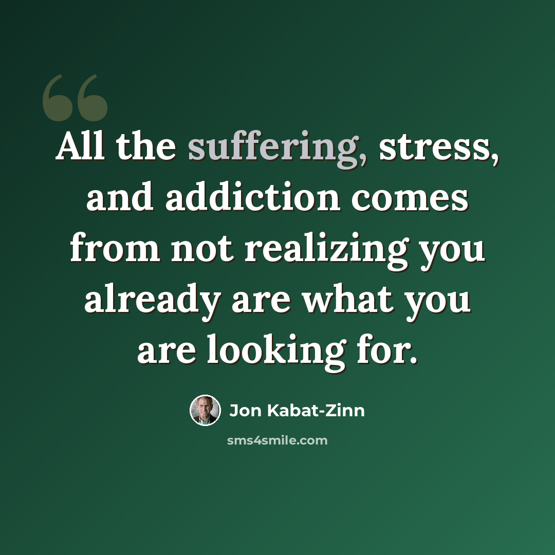 “All the suffering, stress, and addiction comes from not realizing you already are what you are looking for.” quote by Jon Kabat-Zinn
