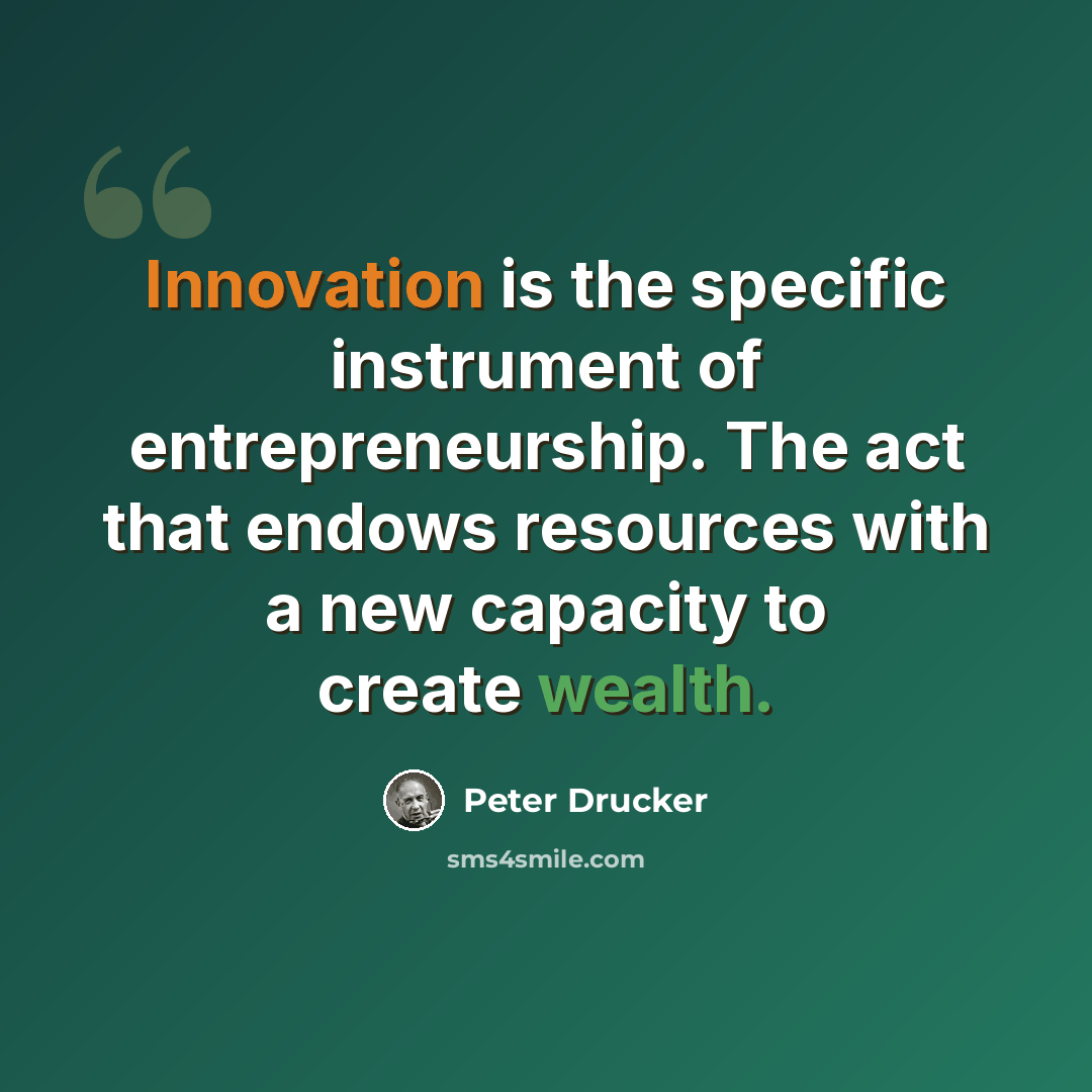 “Innovation is the specific instrument of entrepreneurship. The act that endows resources with a new capacity to create wealth.” quote by Peter Drucker