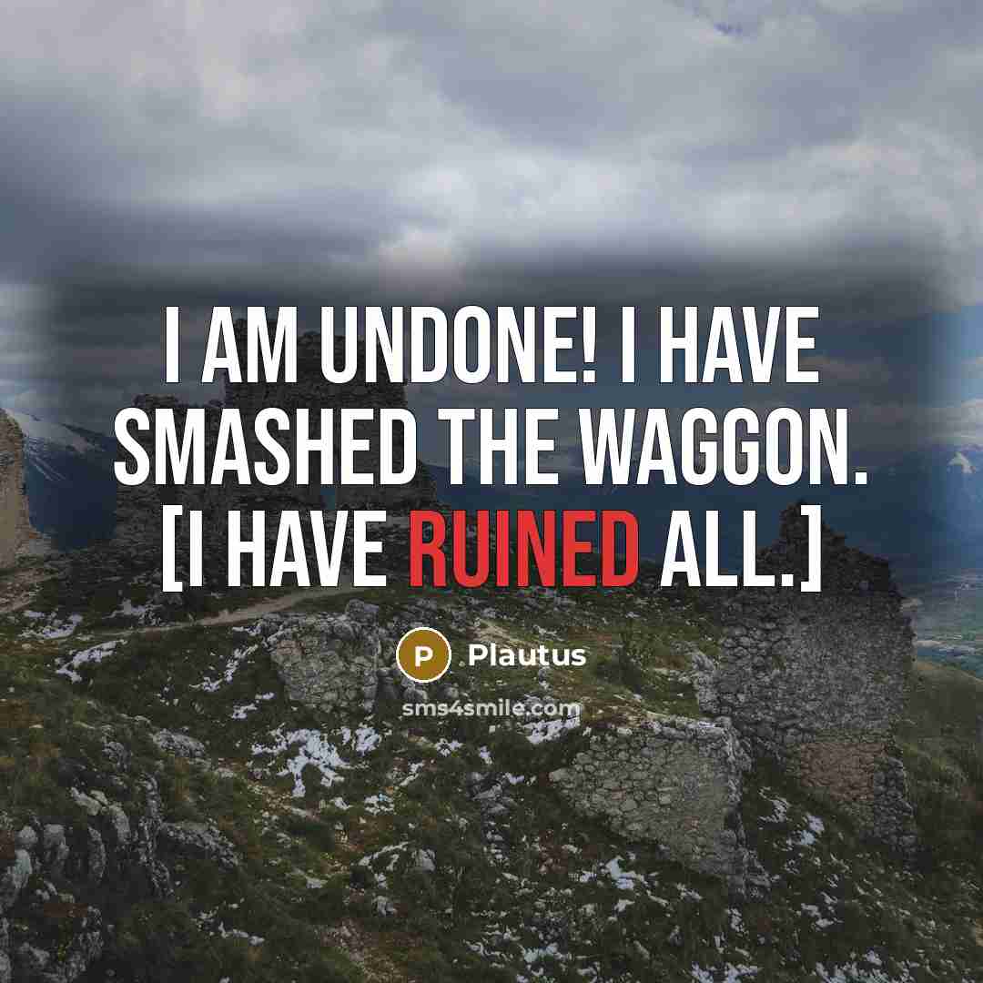 “I am undone! I have smashed the waggon. [I have ruined all.]” quote by Plautus