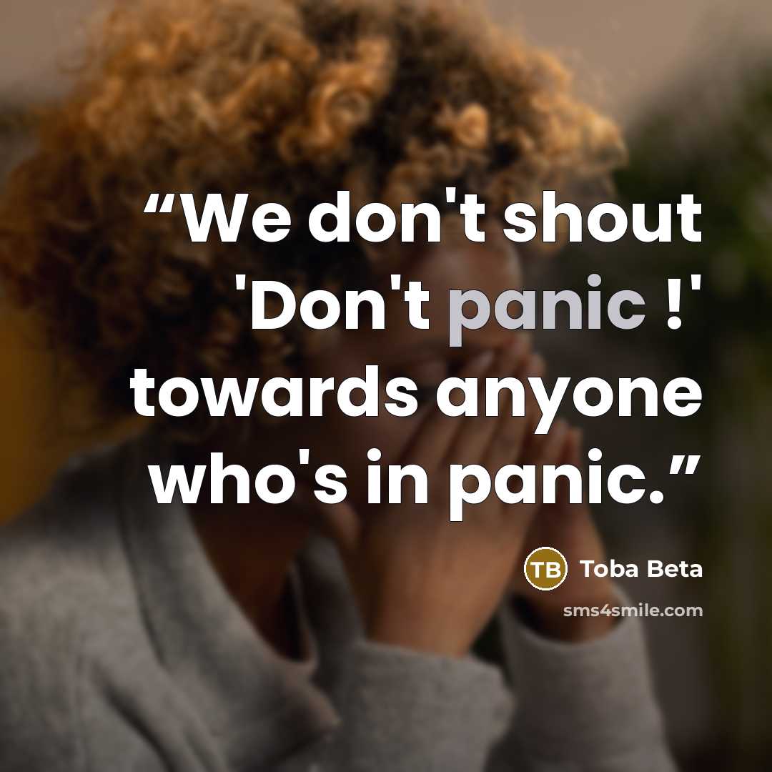 “We don't shout 'Don't panic !' towards anyone who's in panic.” quote by Toba Beta