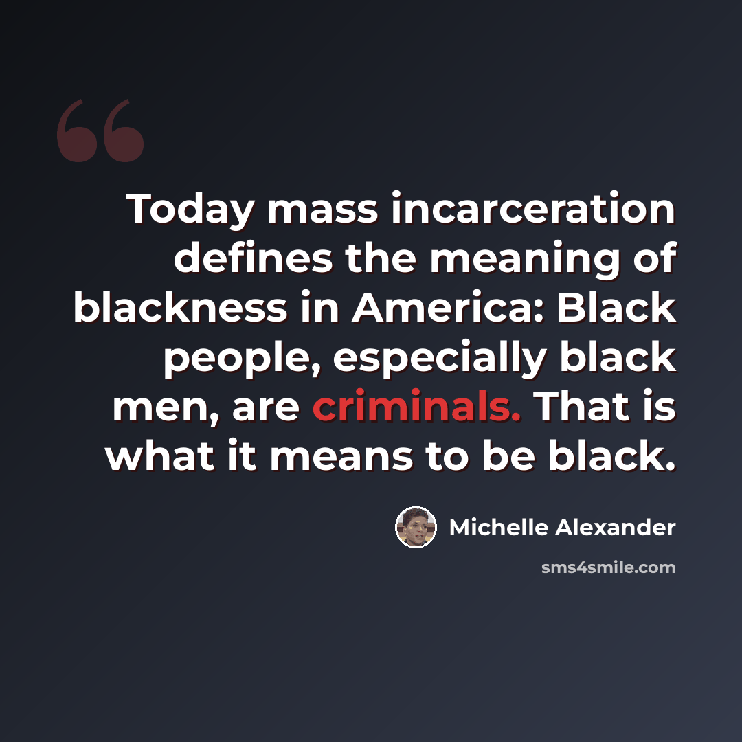 “Today mass incarceration defines the meaning of blackness in America: Black people, especially black men, are criminals. That is what it means to be black.” quote by Michelle Alexander