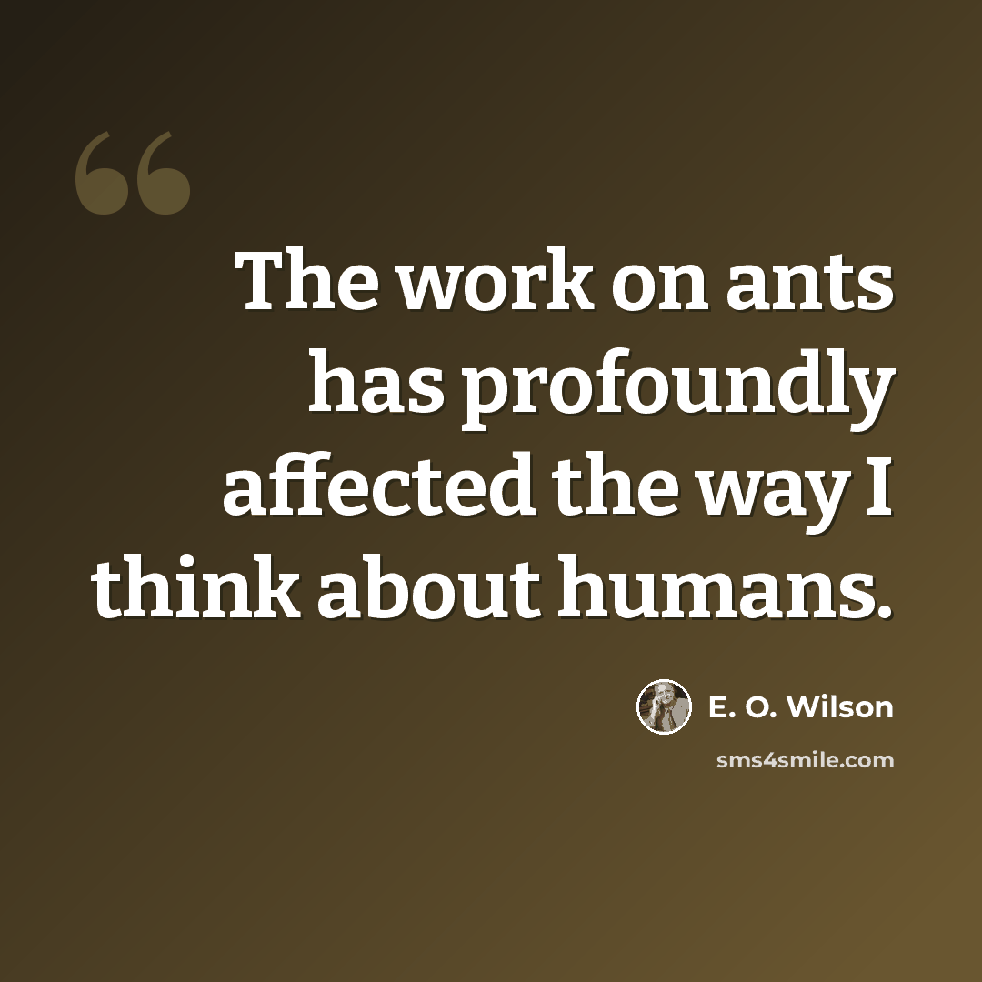 “The work on ants has profoundly affected the way I think about humans.” quote by E. O. Wilson