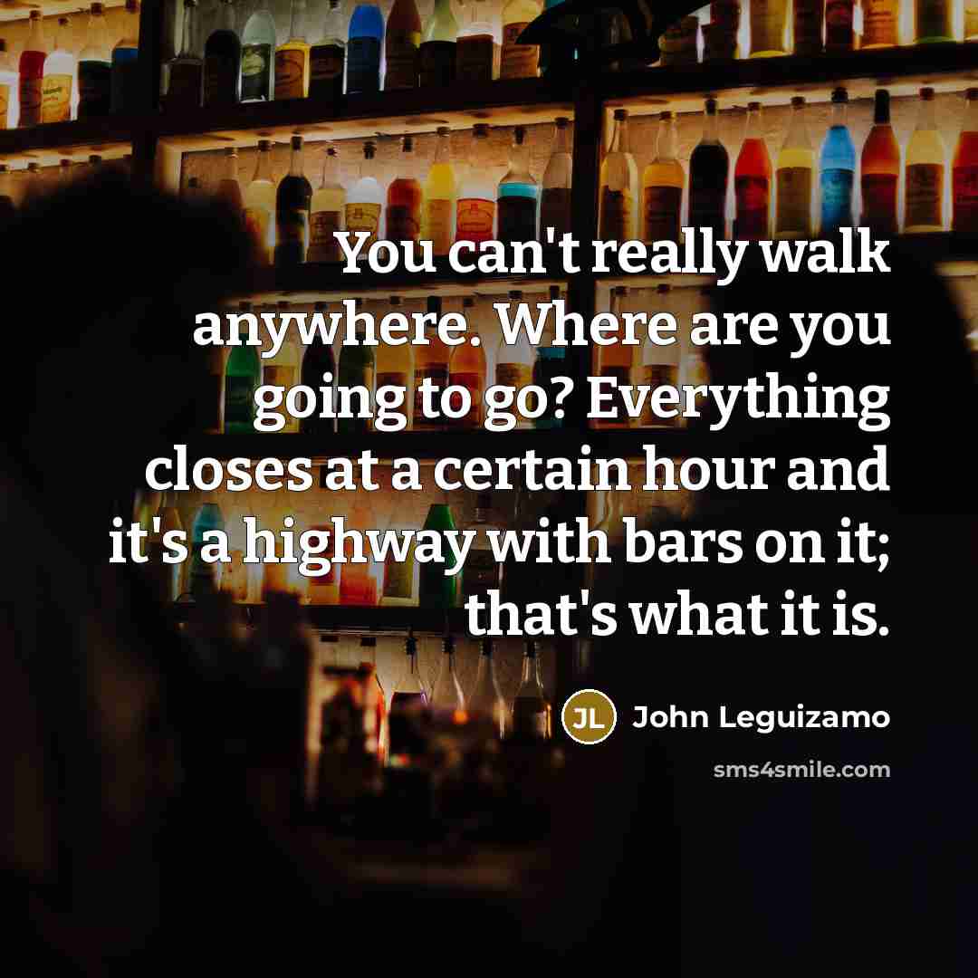 “You can't really walk anywhere. Where are you going to go? Everything closes at a certain hour and it's a highway with bars on it; that's what it is.” quote by John Leguizamo