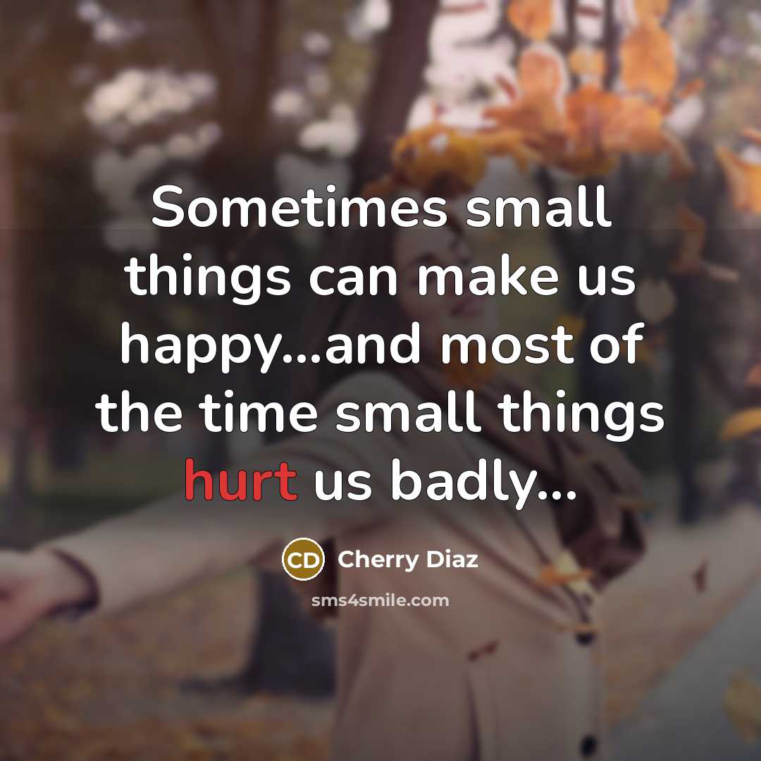“Sometimes small things can make us happy...and most of the time small things hurt us badly...” quote by Cherry Diaz