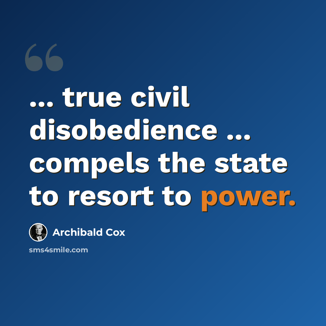 “... true civil disobedience ... compels the state to resort to power.” quote by Archibald Cox