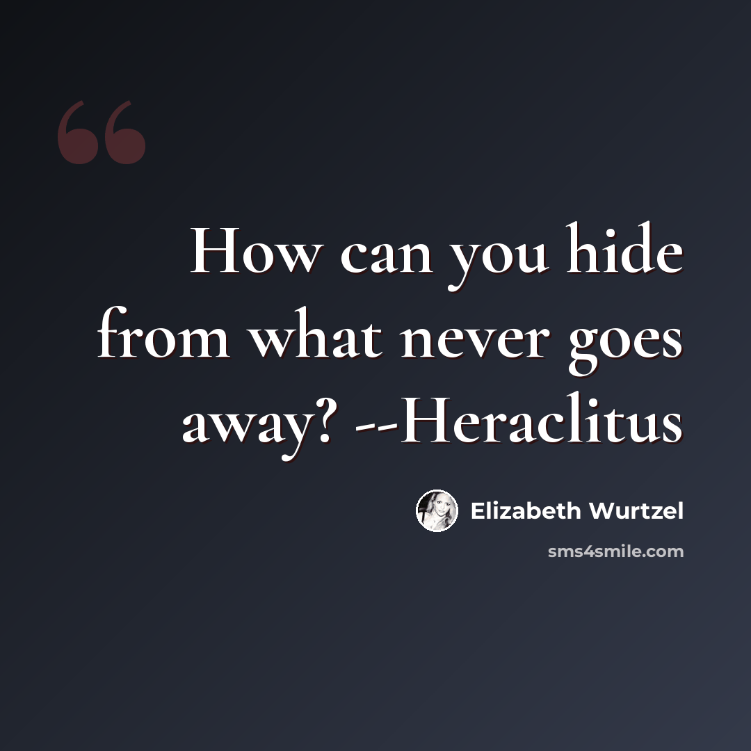 “How can you hide from what never goes away? --Heraclitus” quote by Elizabeth Wurtzel
