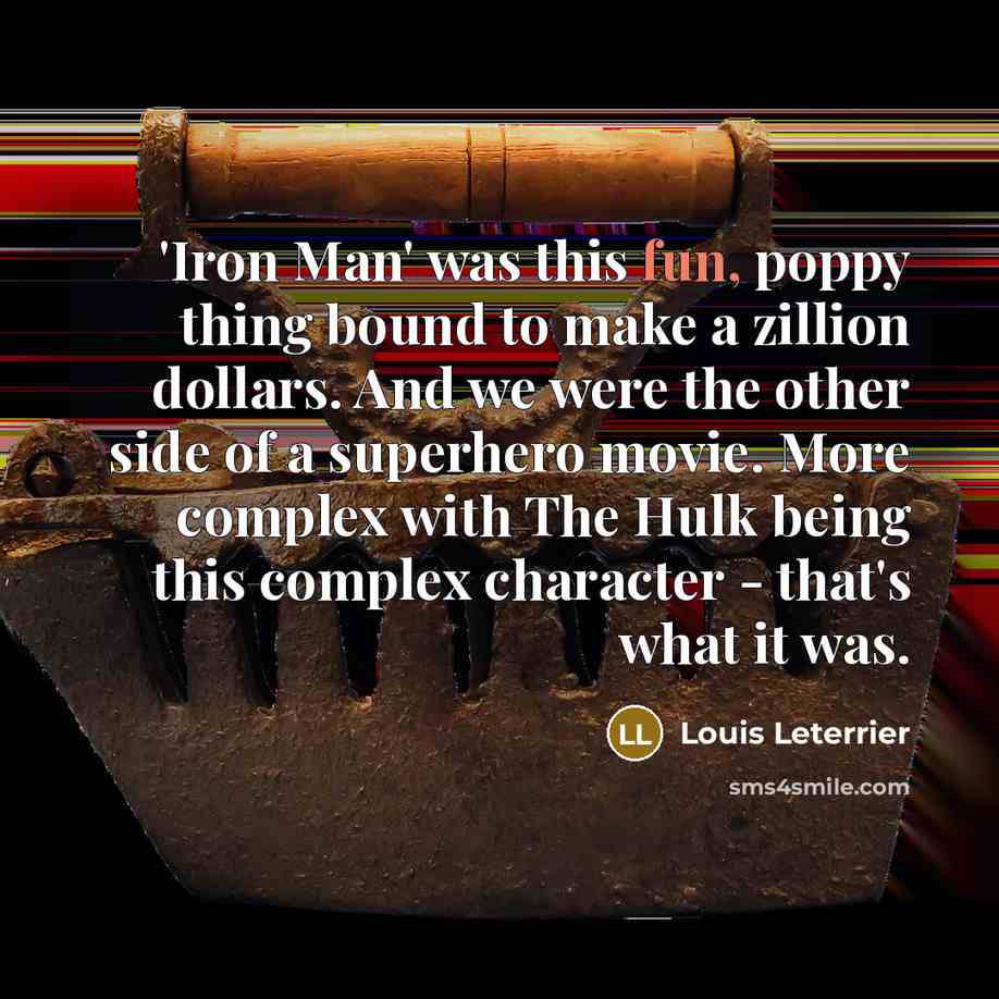 “'Iron Man' was this fun, poppy thing bound to make a zillion dollars. And we were the other side of a superhero movie. More complex with The Hulk being this complex character - that's what it was.” quote by Louis Leterrier
