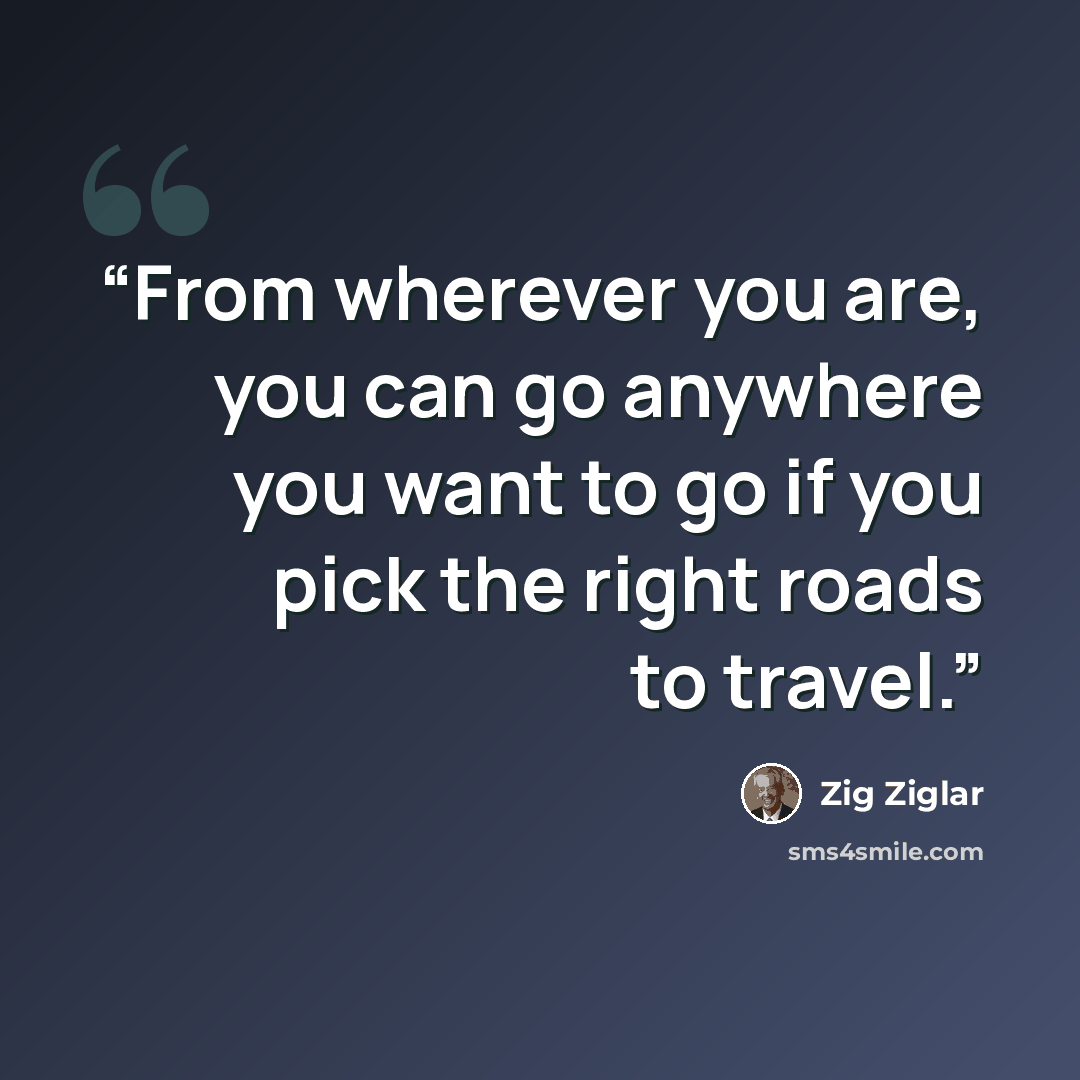 “From wherever you are, you can go anywhere you want to go if you pick the right roads to travel.” quote by Zig Ziglar